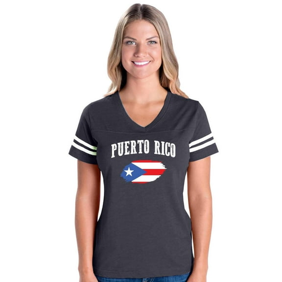 Womens Football Fine Jersey T-shirts - Puerto Rico Flag