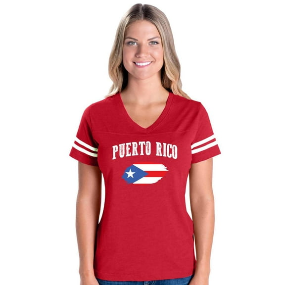 Womens Football Fine Jersey T-shirts - Puerto Rico Flag