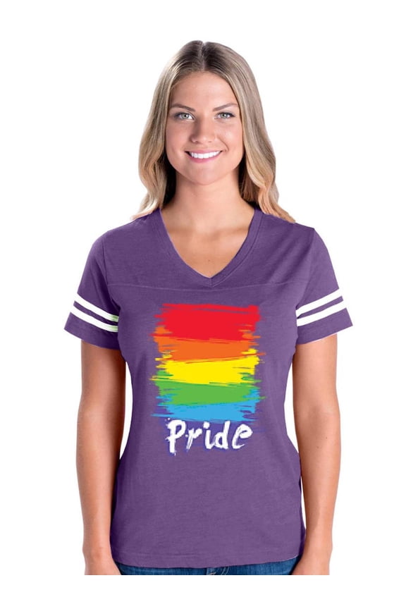 Womens Football Fine Jersey T-shirts - Rainbow Pride