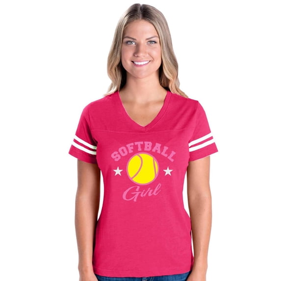 Womens Football Fine Jersey T-shirts - Softball Girl