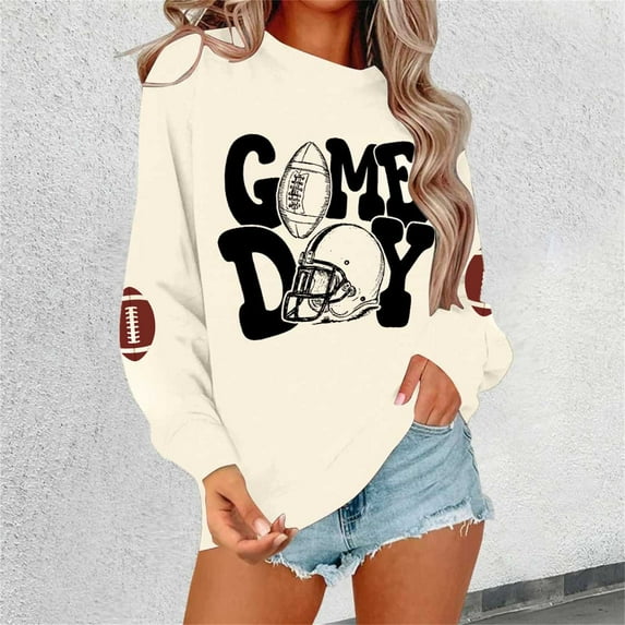 Womens Football Long Sleeve Sweatshirt Graphic Printed Pullover Shirt Crew Neck Comfy 2025 Fall Winter Fashion Tops