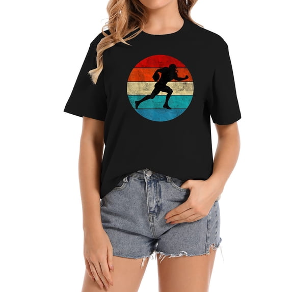 Womens Football Player Silhouette Vintage Retro Sunset Funny T-Shirt Black