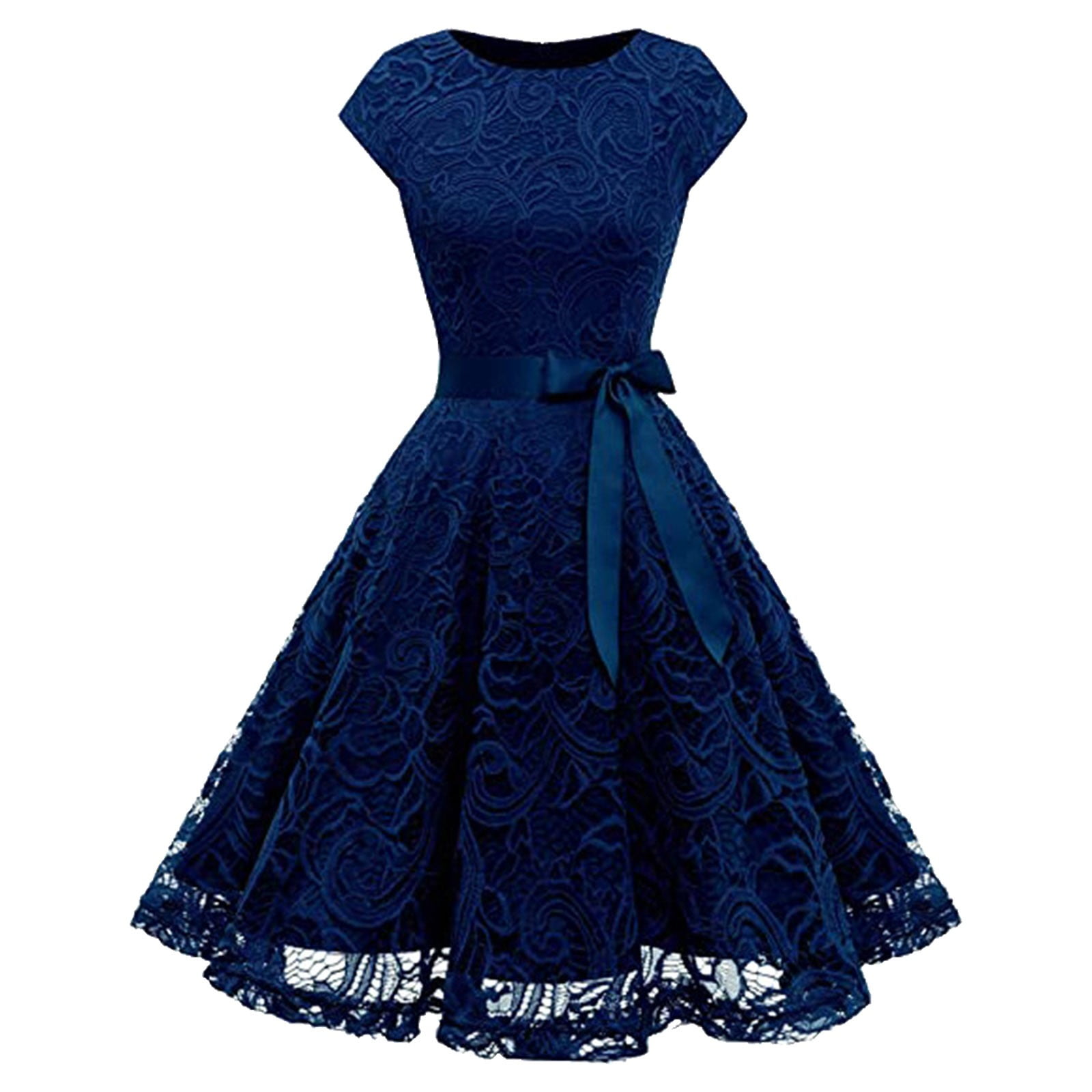 Womens Formal Dresses Ladies Vintage Lace Collar Lace Tucked Waist