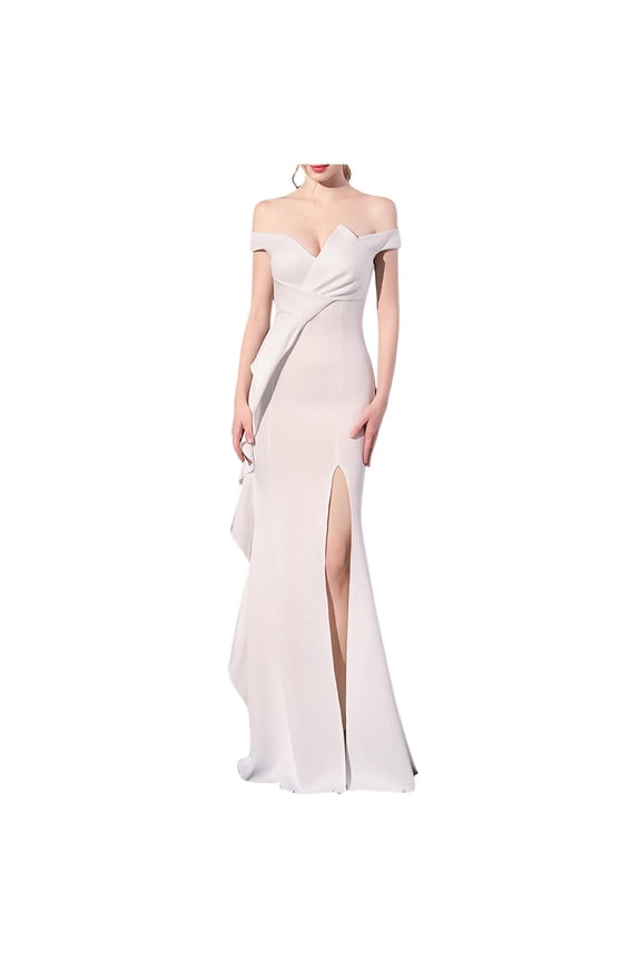 Womens Formal Evening Dresses Elegant Evening Party Prom Dress Off Shoulder Mermaid Ruched Split Maxi Dresses
