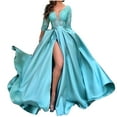 thumbnail image 1 of Womens Formal Gowns and Evening Dress Floor Length Flutter Dress Sexy High Slit Deep V-Neck 3/4 Sleeve Gorgeous Gowns, 1 of 7
