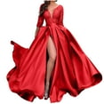 thumbnail image 1 of Womens Formal Gowns and Evening Dress Floor Length Flutter Dress Sexy High Slit Deep V-Neck 3/4 Sleeve Gorgeous Gowns, 1 of 6