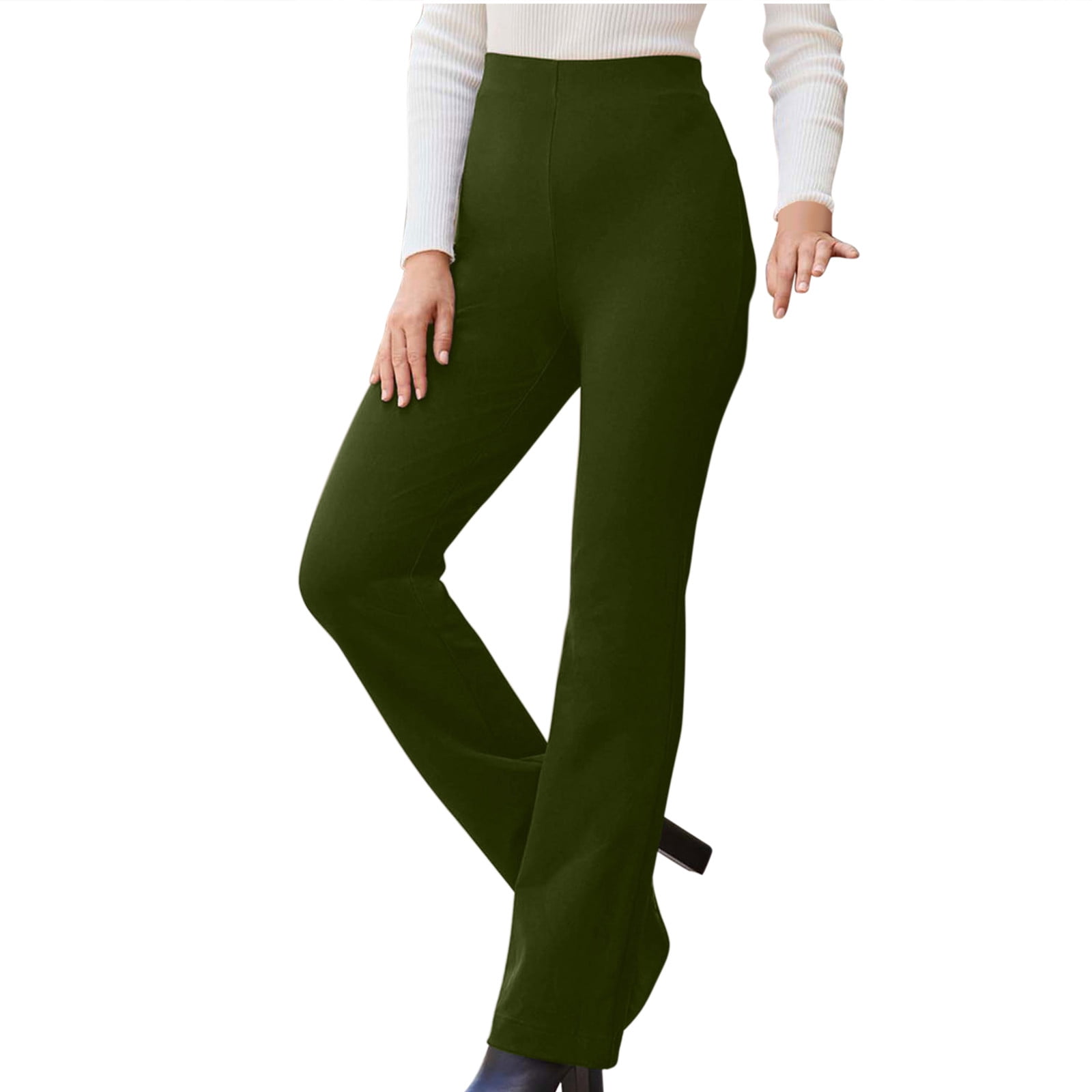 Women Solid Green High-Rise Waist Loose-Fit Slip-On Straight Leg Regular  Trousers - Berrylush