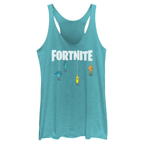 Womens Fortnite Fishing Lure White Logo Racerback Tank