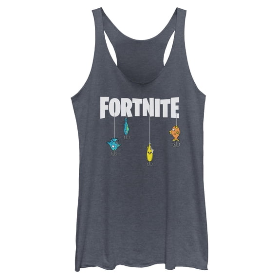 Womens Fortnite Fishing Lure White Logo Racerback Tank