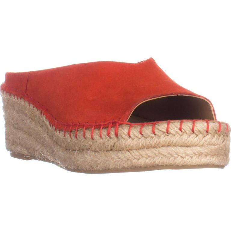 Womens Franco Sarto Pine Espadrille Slip On Wedge Mules Orange
