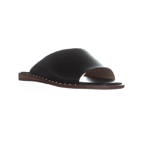 Womens Franco Sarto Rye Flat Slide Sandals, Black Leather, 7 US / 37 EU