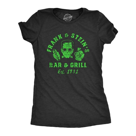 Womens Frank and Steins Bar and Grill T Shirt Funny Frankenstein Halloween Tee for Ladies Womens Graphic Tees