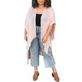 thumbnail image 1 of Womens Frayed Trim Arm Hole Kimono cardigan (Blush), 1 of 4
