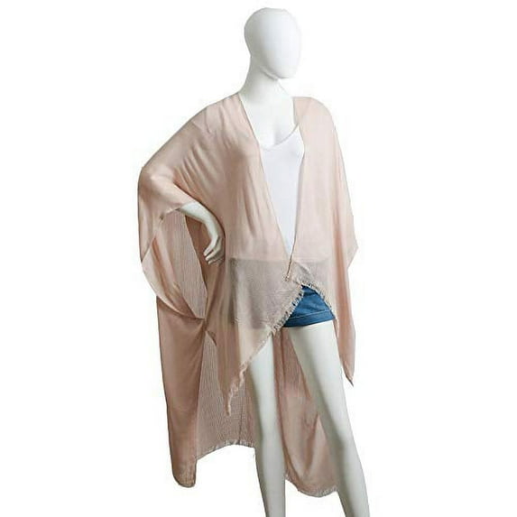 Womens Frayed Trim Arm Hole Kimono cardigan (Nude)