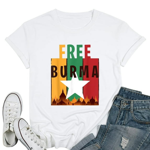 Womens Free Burma Freedom for Myanmar and Burmese People Vintage T-Shirt White 2X-Large