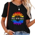 thumbnail image 1 of Womens Free Mom Hugs Gay Pride LGBT Daisy Rainbow Flower Hippie T-Shirt Black, 1 of 3