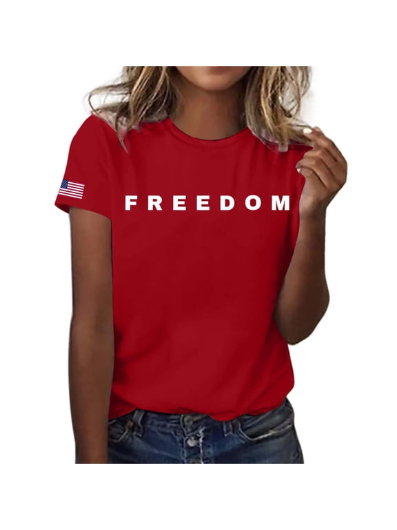 Womens Freedom T Shirt Retro Short Sleeve Conservative Patriotic Shirt Classic Fit Lightweight Tee Top Comfort Cozy Daily Wear