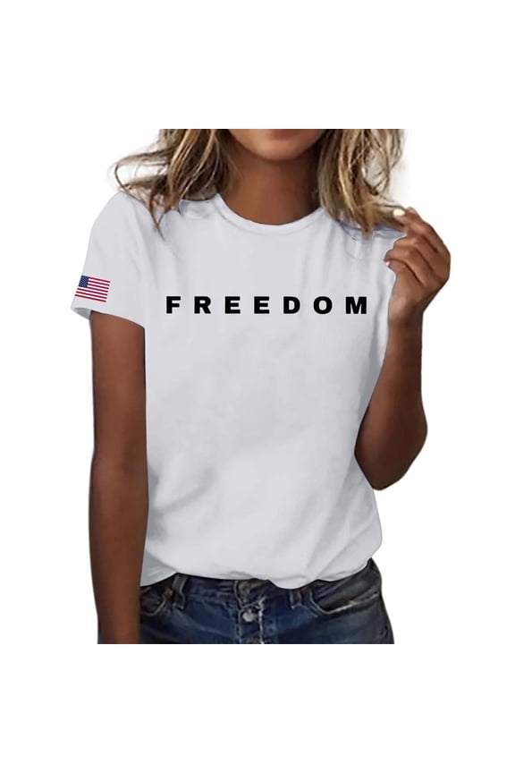 Womens Freedom T Shirt Retro Short Sleeve Conservative Patriotic Shirt Classic Fit Lightweight Tee Top Comfort Cozy Daily Wear