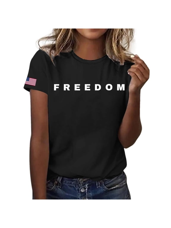 Womens Freedom T Shirt Retro Short Sleeve Conservative Patriotic Shirt Classic Fit Lightweight Tee Top Comfort Cozy Daily Wear