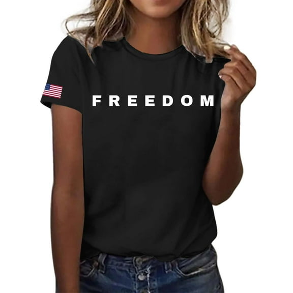Womens Freedom T Shirt Retro Short Sleeve Conservative Patriotic Shirt Classic Fit Lightweight Tee Top Comfort Cozy Daily Wear