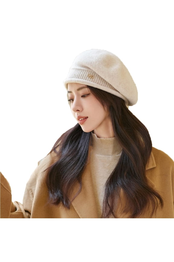 Womens French Beret Hat Warm Windproof Baggy Stretch Winter Soft Caps Wrap Hat Beige