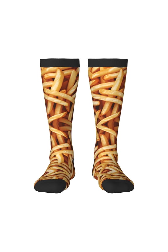 Womens French Friespattern Print Knee High Socks Comfy Thermal Boot Long Socks