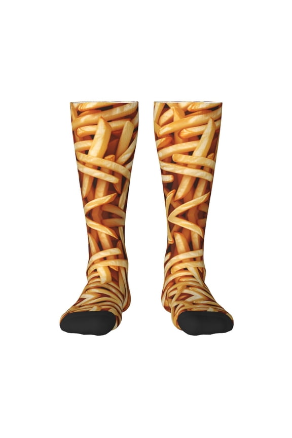 Womens French Friespattern Print Knee High Socks Comfy Thermal Boot Long Socks