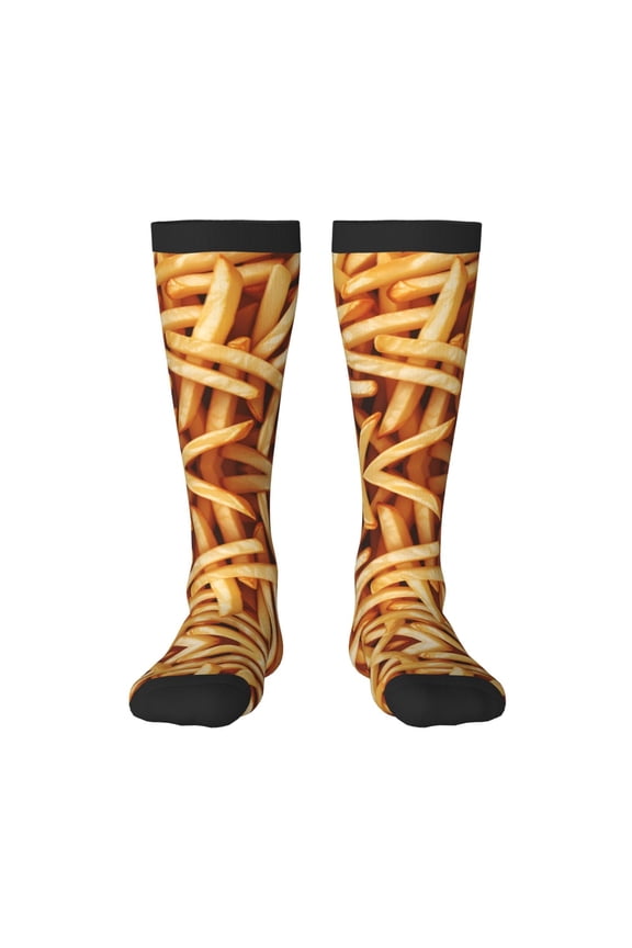 Womens French Friespattern Print Knee High Socks Comfy Thermal Boot Long Socks