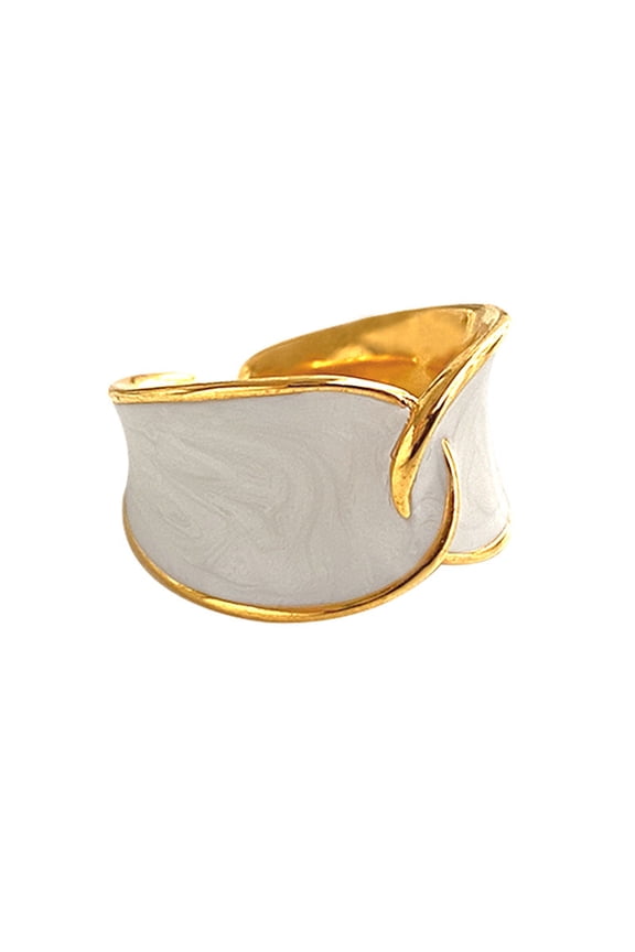 Womens French Retro Drip Glaze Enamel Ring Geometric Gold