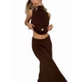 thumbnail image 1 of Womens French Two Piece Set Knit High Neck Vest and Midi Skirt Outfit Versatile Chic Brown M, 1 of 8