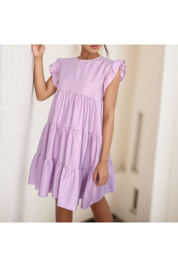 Womens Fresh And Sweet Ruffle Sleeves Comfort Loose Dress Cute Casual Dresses Dresses Casual Fall Petite Summer Dresses for Women Petite Length Dressed for Womens Summer Maxi Dresses for Women Casual