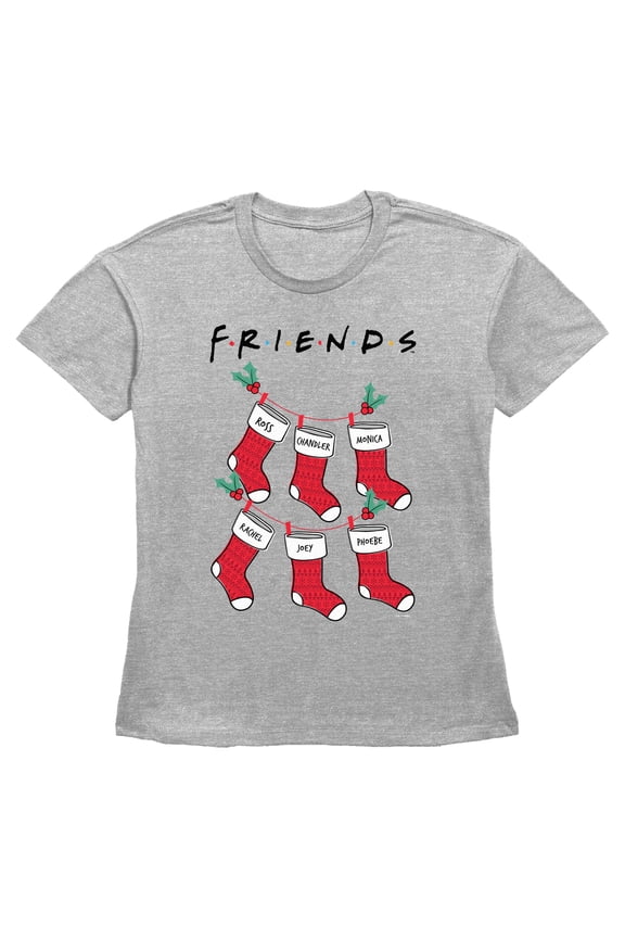 Womens Friends Mistletoe and Christmas Stockings T Shirt