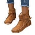 thumbnail image 1 of Womens Fringe Ankle Boots Round Toe Wide Calf Flat Tassel Boots Casual Vintage Plus Size Western Boots, 1 of 9