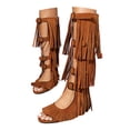 thumbnail image 1 of Womens Fringe Knee High Flat Boots Gladiator Open Toe Tassel Backless Sandals Strap Buckle Party Fashion Dress Shoes Yellow Size 8, 1 of 6