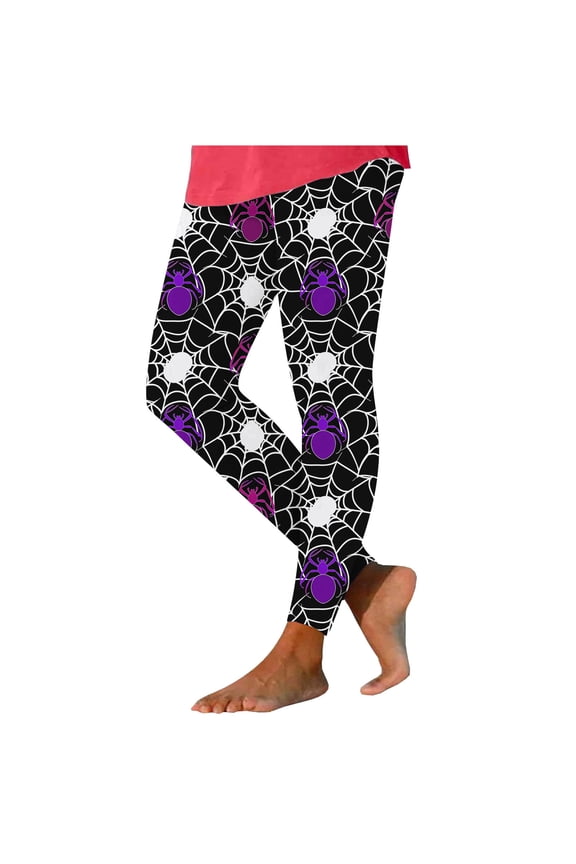 Womens Fringe Pants Women's Fashion Halloween Spider Print Leggings with Yoga Sport Elastic Pants S-179 Purple S