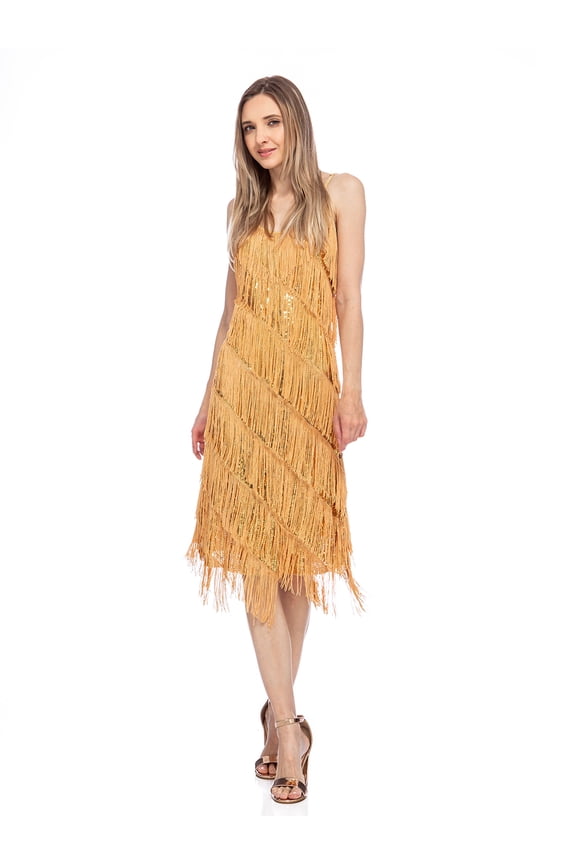 Womens Fringe Sequin Strap Backless 1920s Flapper Party Mini Dress