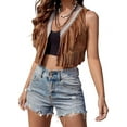 thumbnail image 1 of Womens Fringe Vest 70s Hippie Clothes Sleeveless Faux Suede Tassel Cowgirl Western Outfits S-XL Dark Brown L, 1 of 7
