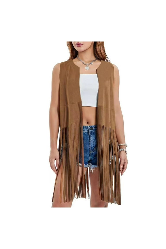 Womens Fringe Vest 70s Hippie Sleeveless Western Suede Tassel Leather Outerwear Surf Sweater Women Long Kimonos for Women Thick Warm Sweater Womens plus Woman Sweater Cardigan 4x Extra Long