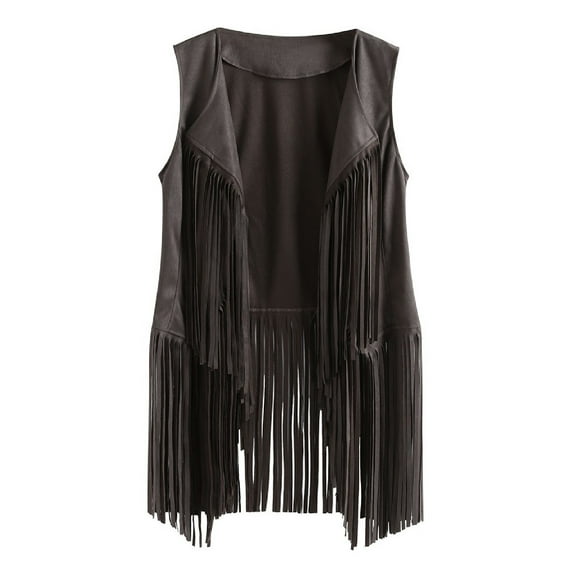Womens Fringe Vest 70s Tassel Sleeveless Vest Cowgirl Vintage Western Faux Suede Fringe Vest Top Cardigan Jacket
