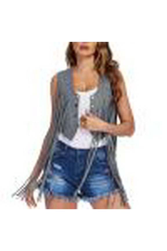 Womens Fringe Vest Vintage 70s Hippie Costume Sleeveless Cowgirl Western Faux Suede Tassel Outerwear Cardigan