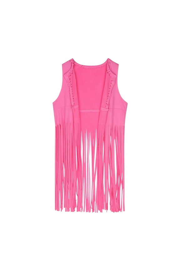 Womens Fringe Vests 70s Sleeveless Suede Tassel Open Front Cardigan Outerwear Ladies Blazers for Work Casual XS