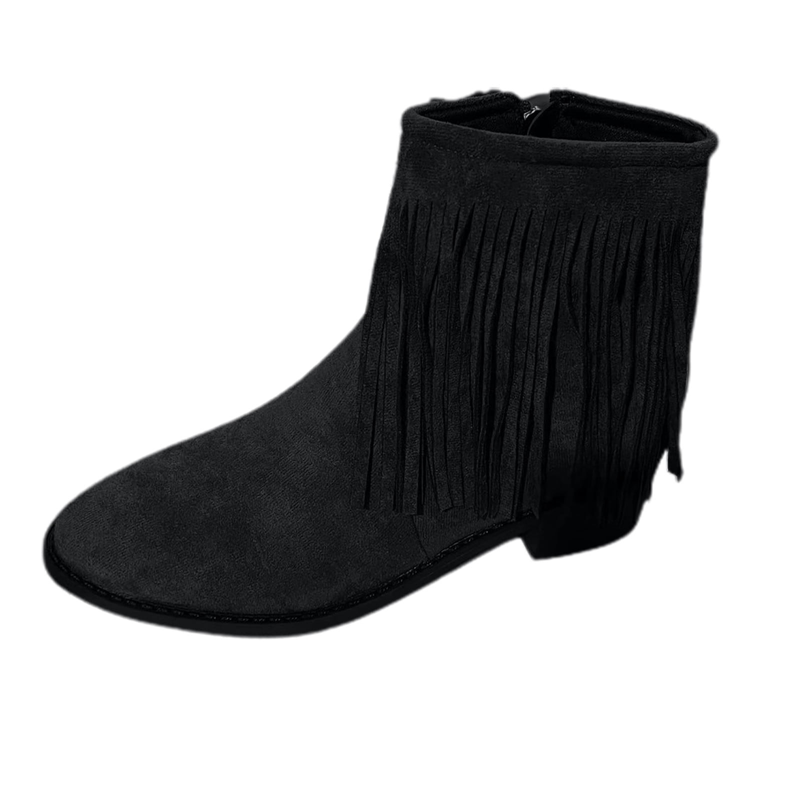 Womens Fringe Western Boot Zipper Ankle Boots with Tassel Vintage