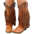 thumbnail image 1 of Womens Fringe Western Boots Faux Suede Chunky Boots Mid-Calf Riding Boot Shoes Vintage Cowgirls Knee High Booties, 1 of 3