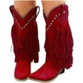 thumbnail image 1 of Womens Fringe Western Boots Faux Suede Chunky Boots Mid-Calf Riding Boot Shoes Vintage Cowgirls Knee High Booties, 1 of 3