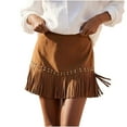 thumbnail image 1 of Womens Fringe Western Skirts Faux Suede High Waisted Tassel Skirts Club Country Concert Rodeo Outfits Rave Festival Brown, L, 1 of 7