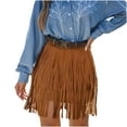 thumbnail image 1 of Womens Fringe Western Skirts Faux Suede High Waisted Tassel Skirts Club Country Concert Rodeo Outfits Rave Festival Coffee, M, 1 of 7