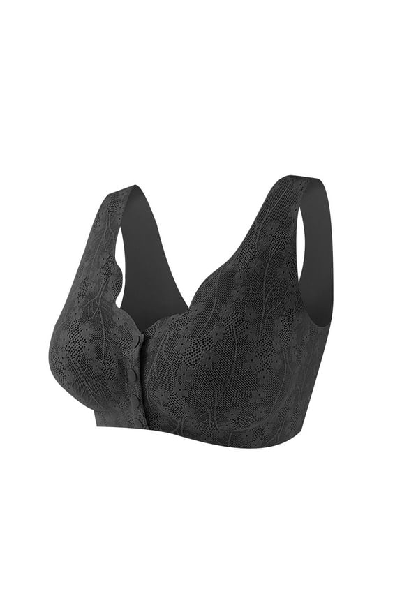 Womens Front Buckle Closure Bra Floral Lace Double-Layered Seamless Comfort Bras Ultra Thin Light Support Bralette