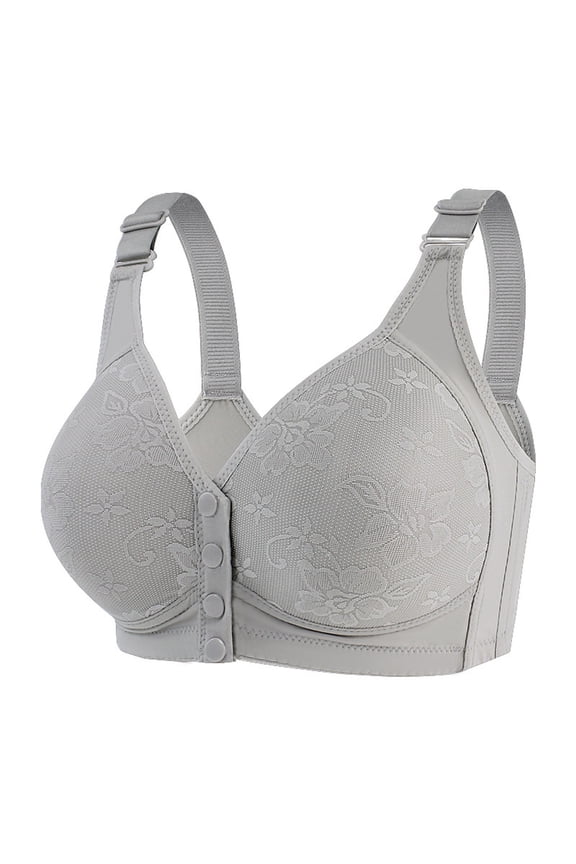 Womens Front Close Bra Wireless Comfort Bra Front Closure Full Coverage Bras for Elderly Post Surgery Plus Size Gray,Size XL