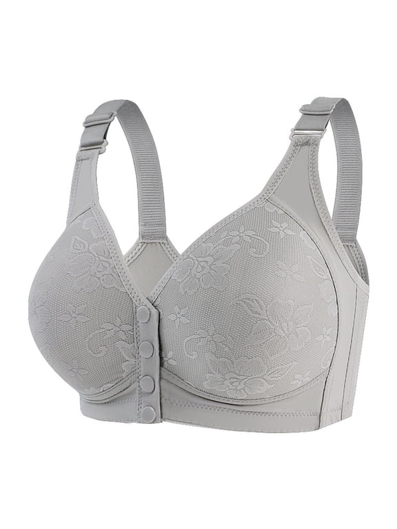 Womens Front Close Bra Wireless Comfort Bra Front Closure Full Coverage Bras for Elderly Post Surgery Plus Size Gray,Size XL
