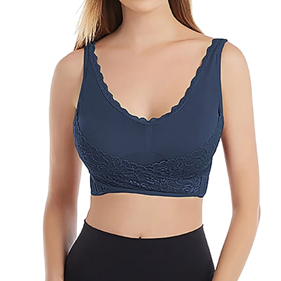 Womens Front Closure Bra Racerback Plus Size Unlined Underwire Full Coverage Bras, L, Blue